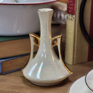 Pioneer Pottery Iridescent Bud Vase With 22K Gold Handles - Art Deco Vase
