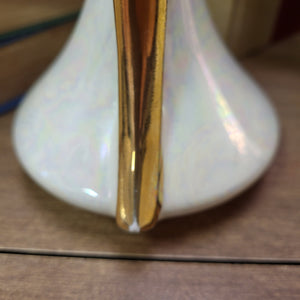 Pioneer Pottery Iridescent Bud Vase With 22K Gold Handles - Art Deco Vase