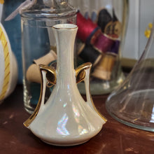 Load image into Gallery viewer, Pioneer Pottery Iridescent Bud Vase With 22K Gold Handles - Art Deco Vase