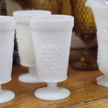 Load image into Gallery viewer, Anchor Hocking Fire King Goblets Vintage Mid Century Milk Glass Goblets with Grape Design, Set of 4 Parfait Cups