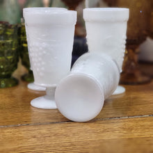 Load image into Gallery viewer, Anchor Hocking Fire King Goblets Vintage Mid Century Milk Glass Goblets with Grape Design, Set of 4 Parfait Cups