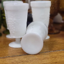 Load image into Gallery viewer, Anchor Hocking Fire King Goblets Vintage Mid Century Milk Glass Goblets with Grape Design, Set of 4 Parfait Cups
