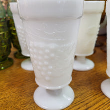 Load image into Gallery viewer, Anchor Hocking Fire King Goblets Vintage Mid Century Milk Glass Goblets with Grape Design, Set of 4 Parfait Cups