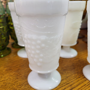 Anchor Hocking Fire King Goblets Vintage Mid Century Milk Glass Goblets with Grape Design, Set of 4 Parfait Cups