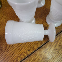 Load image into Gallery viewer, Anchor Hocking Fire King Goblets Vintage Mid Century Milk Glass Goblets with Grape Design, Set of 4 Parfait Cups