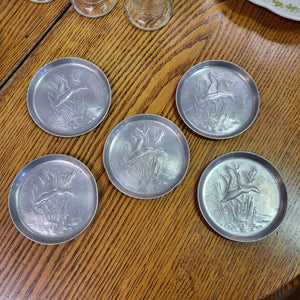 Vintage Pressed Aluminum Geese Coasters - set of 5, Hunting Wildlife Decor