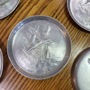 Vintage Pressed Aluminum Geese Coasters - set of 5, Hunting Wildlife Decor