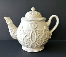 Load image into Gallery viewer, A Perfect Occasion Teapot with Lid, 64 oz Ceramic Cream Embossed Pattern