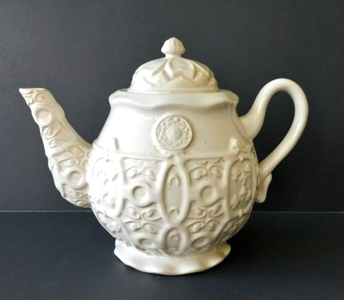 A Perfect Occasion Teapot with Lid, 64 oz Ceramic Cream Embossed Pattern