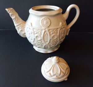 A Perfect Occasion Teapot with Lid, 64 oz Ceramic Cream Embossed Pattern