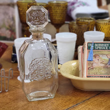 Load image into Gallery viewer, Clear Glass Schenley Decanter, Mid Century Embossed Vintage Bottle