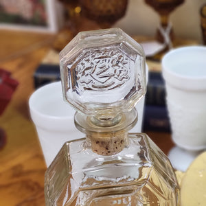 Clear Glass Schenley Decanter, Mid Century Embossed Vintage Bottle