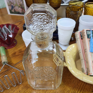 Clear Glass Schenley Decanter, Mid Century Embossed Vintage Bottle