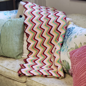 Handmade Crocheted Afghan/Blanket Zig Zag Multi-Colored Pattern