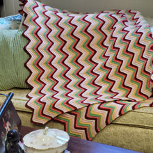 Load image into Gallery viewer, Handmade Crocheted Afghan/Blanket Zig Zag Multi-Colored Pattern