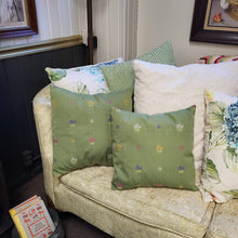 Load image into Gallery viewer, Handmade Green 16&quot; Decorative Pillows with Machine Embroidered Floral Designs