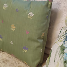 Load image into Gallery viewer, Handmade Green 16&quot; Decorative Pillows with Machine Embroidered Floral Designs