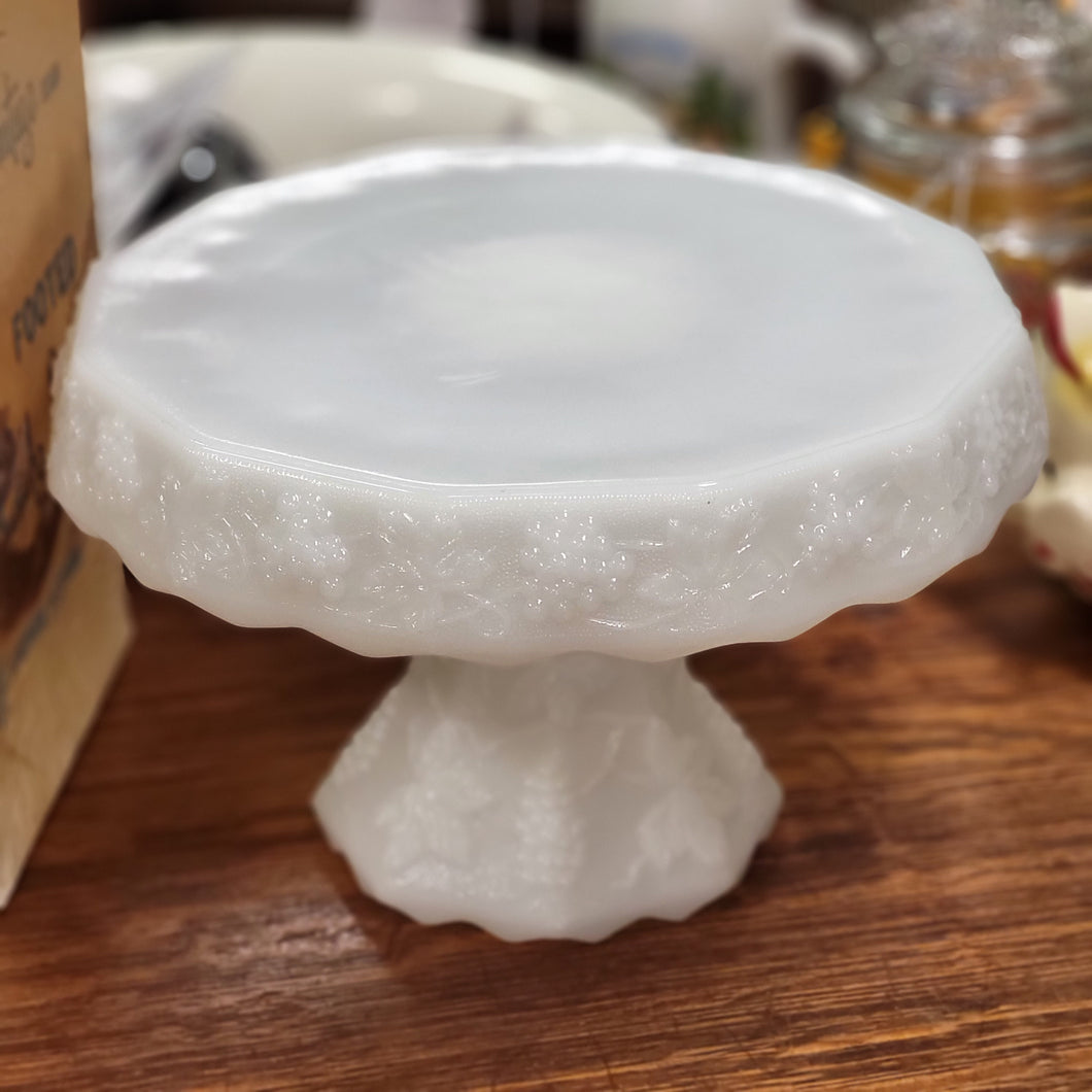 Anchor Hocking White Milk Glass Footed Cake Server/Pedestal Skirted Cake Stand