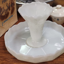 Load image into Gallery viewer, Anchor Hocking White Milk Glass Footed Cake Server/Pedestal Skirted Cake Stand