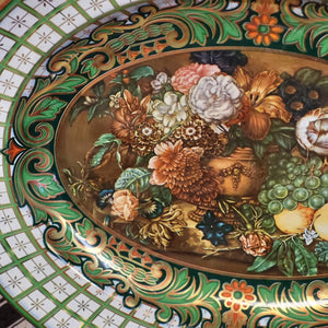 Daher Vintage Tin Oval Platter of Victorian Floral/Fruit Design Made in England