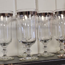 Load image into Gallery viewer, Vintage Platinum Rim Water Goblets by Libbey Glass Co. 8000-3, Platinum Band Cocktail Glasses, Footed Parfait Glasses