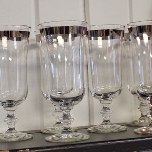 Vintage Platinum Rim Water Goblets by Libbey Glass Co. 8000-3, Platinum Band Cocktail Glasses, Footed Parfait Glasses