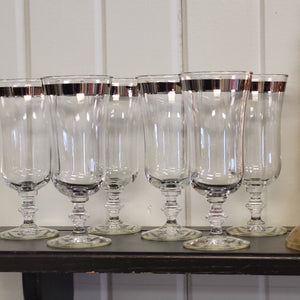 Vintage Platinum Rim Water Goblets by Libbey Glass Co. 8000-3, Platinum Band Cocktail Glasses, Footed Parfait Glasses