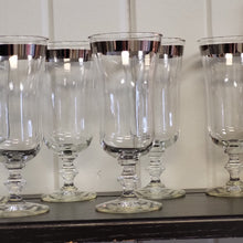 Load image into Gallery viewer, Vintage Platinum Rim Water Goblets by Libbey Glass Co. 8000-3, Platinum Band Cocktail Glasses, Footed Parfait Glasses