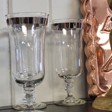 Load image into Gallery viewer, Vintage Platinum Rim Water Goblets by Libbey Glass Co. 8000-3, Platinum Band Cocktail Glasses, Footed Parfait Glasses