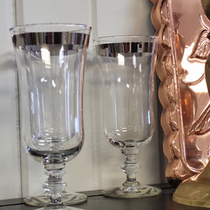 Vintage Platinum Rim Water Goblets by Libbey Glass Co. 8000-3, Platinum Band Cocktail Glasses, Footed Parfait Glasses