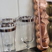 Load image into Gallery viewer, Vintage Platinum Rim Water Goblets by Libbey Glass Co. 8000-3, Platinum Band Cocktail Glasses, Footed Parfait Glasses
