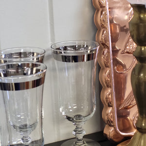 Vintage Platinum Rim Water Goblets by Libbey Glass Co. 8000-3, Platinum Band Cocktail Glasses, Footed Parfait Glasses