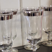 Load image into Gallery viewer, Vintage Platinum Rim Water Goblets by Libbey Glass Co. 8000-3, Platinum Band Cocktail Glasses, Footed Parfait Glasses