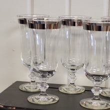 Load image into Gallery viewer, Vintage Platinum Rim Water Goblets by Libbey Glass Co. 8000-3, Platinum Band Cocktail Glasses, Footed Parfait Glasses