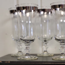 Load image into Gallery viewer, Vintage Platinum Rim Water Goblets by Libbey Glass Co. 8000-3, Platinum Band Cocktail Glasses, Footed Parfait Glasses