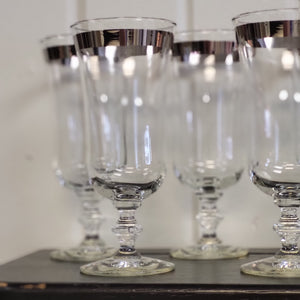 Vintage Platinum Rim Water Goblets by Libbey Glass Co. 8000-3, Platinum Band Cocktail Glasses, Footed Parfait Glasses