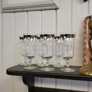 Vintage Platinum Rim Water Goblets by Libbey Glass Co. 8000-3, Platinum Band Cocktail Glasses, Footed Parfait Glasses