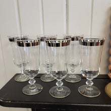 Load image into Gallery viewer, Vintage Platinum Rim Water Goblets by Libbey Glass Co. 8000-3, Platinum Band Cocktail Glasses, Footed Parfait Glasses