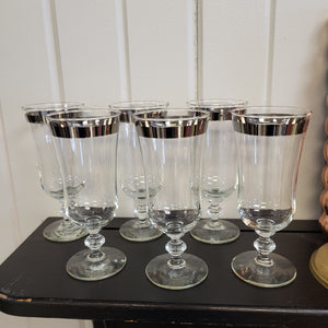 Vintage Platinum Rim Water Goblets by Libbey Glass Co. 8000-3, Platinum Band Cocktail Glasses, Footed Parfait Glasses
