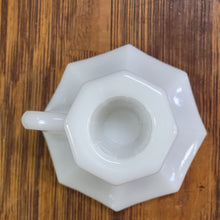 Load image into Gallery viewer, Vintage Milk Glass Candlestick Holder, Octagonal Base with Finger Loop Paneled Design