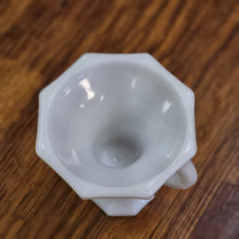 Load image into Gallery viewer, Vintage Milk Glass Candlestick Holder, Octagonal Base with Finger Loop Paneled Design