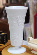 Load image into Gallery viewer, Large Milk Glass Vase with Raised Pattern of Grapes, Leaves and Vines