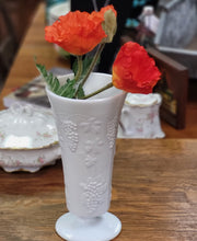 Load image into Gallery viewer, Large Milk Glass Vase with Raised Pattern of Grapes, Leaves and Vines