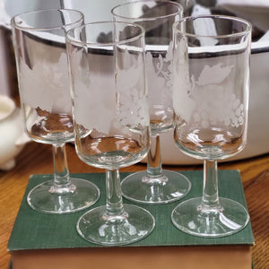Vintage Grape Vine Etched Stemware - Set of 4