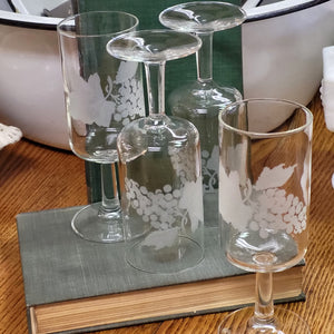 Vintage Grape Vine Etched Stemware - Set of 4