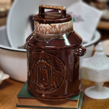 Load image into Gallery viewer, McCoy Brown Drip Glaze Cookie Jar, Commemorative Bicentennial Milk Can Shaped Jar
