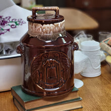 Load image into Gallery viewer, McCoy Brown Drip Glaze Cookie Jar, Commemorative Bicentennial Milk Can Shaped Jar