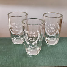Load image into Gallery viewer, Rare Vintage Barcadi Rum 100th Anniversary Shot Glass etched set of 3
