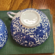 Load image into Gallery viewer, Vintage Blue and White Teacup, Phoenix Bird Eggshell Porcelain Japan 1950s