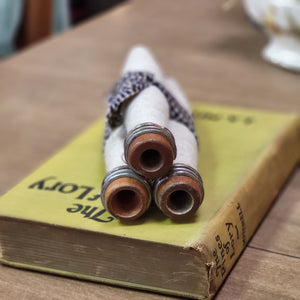 Vintage Wooden Spools Bundle, Spinning Wheel Spools with Heavy Weight Cotton Thread - Set of 3